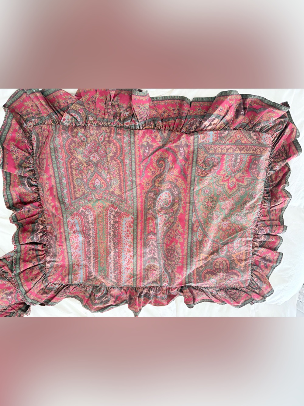 Ralph Lauren Pink and Green Paisley Pillow Sham, Shabby Chic